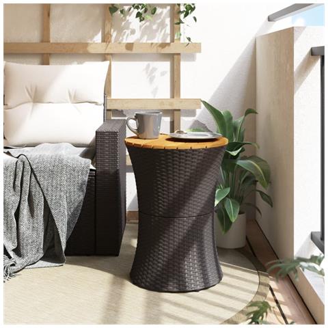 Tavolino Giardino Forma Tamburo Nero Polyrattan Legno Massello - Foto 3