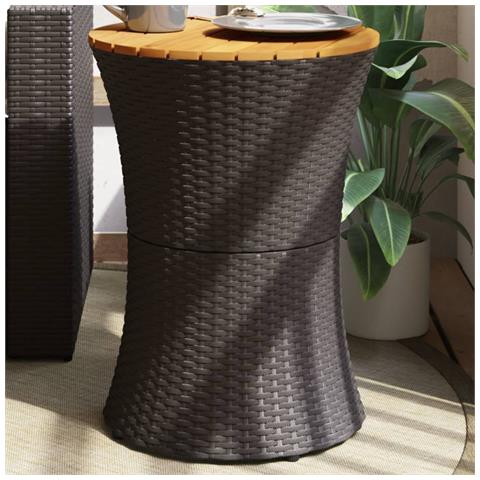 Tavolino Giardino Forma Tamburo Nero Polyrattan Legno Massello - Foto 1