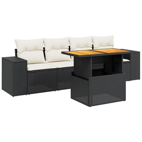 Set Divani Da Giardino 5 Pz Con Cuscini In Polyrattan Nero - Foto 1