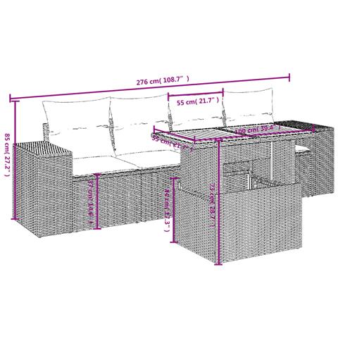 Set Divani Da Giardino 5 Pz Con Cuscini In Polyrattan Nero - Foto 2