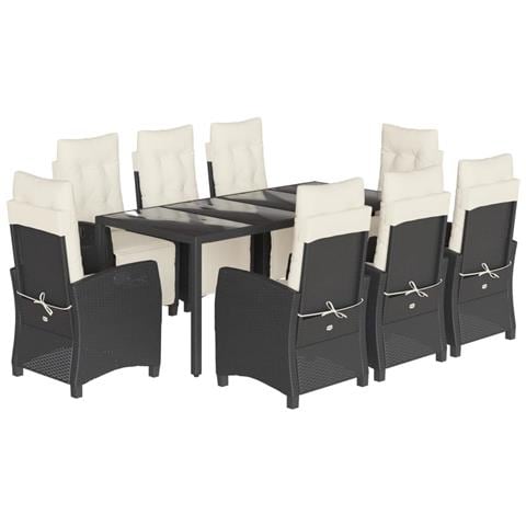 Set da Pranzo da Giardino 9 pz con Cuscini Nero in Polyrattan - Foto 1