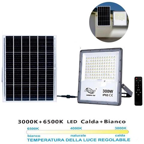 Faro Led Faretto Pannello Solare Crepuscolare Telecomando Da 3000k A 6500k 300w - Foto 1