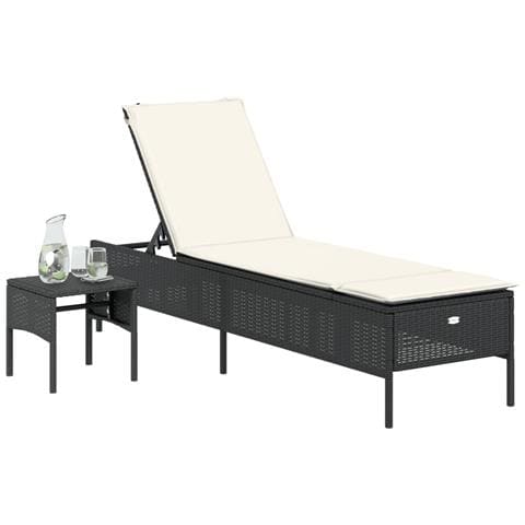 Lettino Prendisole Con Tavolo E Cuscino Nero In Polyrattan - Foto 3