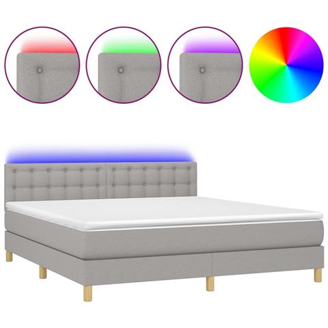 Letto a Molle Materasso e LED Grigio Chiaro 180x200 cm Tessuto - Foto 1