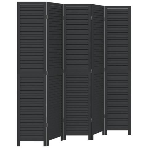 Divisorio Ambienti 5 Pannelli Nero Legno Massello Di Paulownia - Foto 2