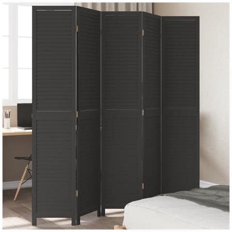 Divisorio Ambienti 5 Pannelli Nero Legno Massello Di Paulownia - Foto 1