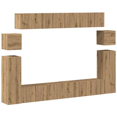 Set Mobile Tv 8 Pz Montato A Parete Rovere In Legno Multistrato - Foto 2