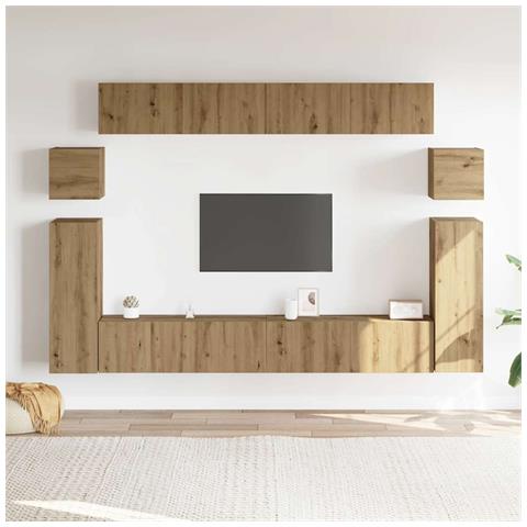 Set Mobile Tv 8 Pz Montato A Parete Rovere In Legno Multistrato - Foto 3