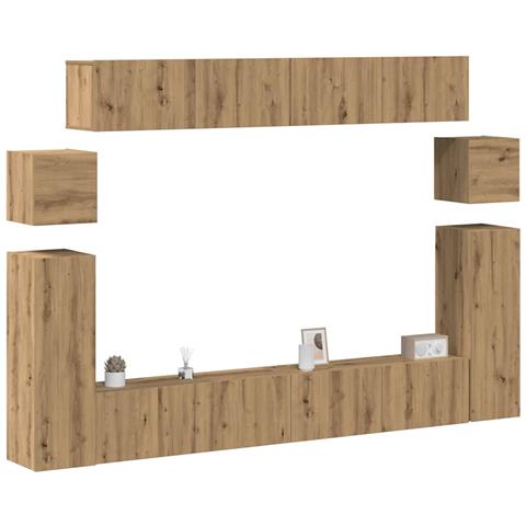Set Mobile Tv 8 Pz Montato A Parete Rovere In Legno Multistrato - Foto 1
