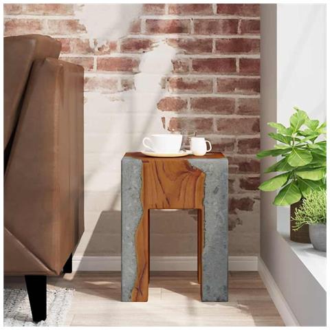 Sgabello In Legno Massello Di Teak E Resina - Foto 2