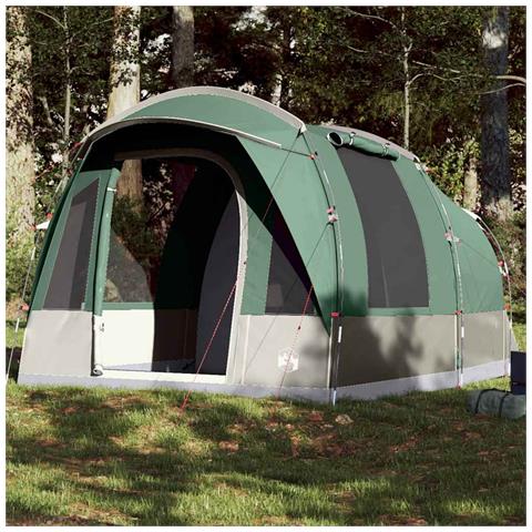 Tenda da Campeggio a Tunnel per 3 Persone Verde Impermeabile - Foto 1