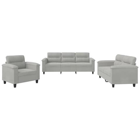 Set Divani 3 pz con Cuscini Grigio Chiaro in Tessuto Microfibra - Foto 1