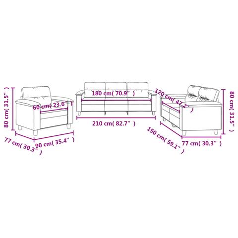 Set Divani 3 pz con Cuscini Grigio Chiaro in Tessuto Microfibra - Foto 8