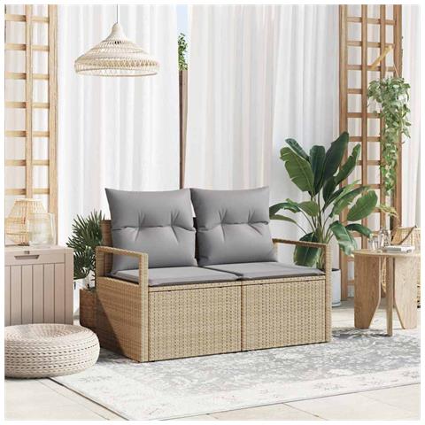 Divano da giardino 2 posti  con cuscini Beige in polirattan - Foto 2