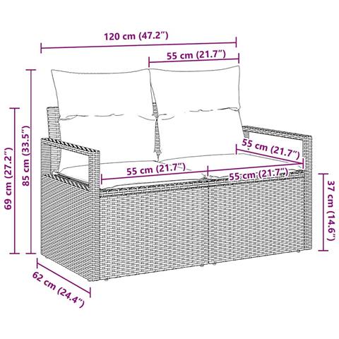 Divano da giardino 2 posti  con cuscini Beige in polirattan - Foto 7
