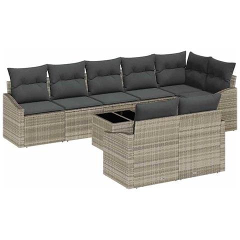 Set da Pranzo da Giardino 9 Pezzi con Cuscini Rattan Grigio - Foto 1
