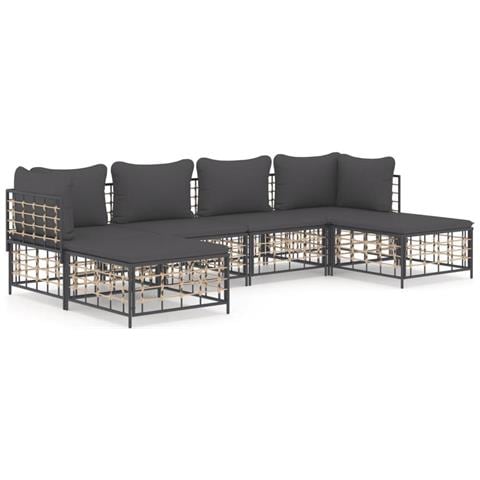 Set Divani da Giardino 6 pz con Cuscini Antracite in Polyrattan - Foto 1