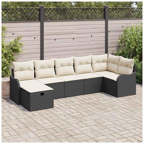 Set divano da giardino 7 pezzi con cuscini neri in rattan poli, Divano da giardino 2 posti con cuscini neri in rattan poli - Foto 2