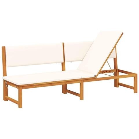 Lettino Prendisole 3-in-1 con cuscini panna in legno massello di acacia - Foto 1