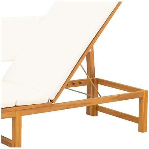 Lettino Prendisole 3-in-1 con cuscini panna in legno massello di acacia - Foto 9