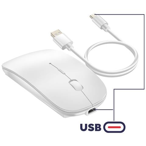 Mouse Wireless 2.4g + Bluetooth Usb Ricaricabile, Bianco - Foto 2