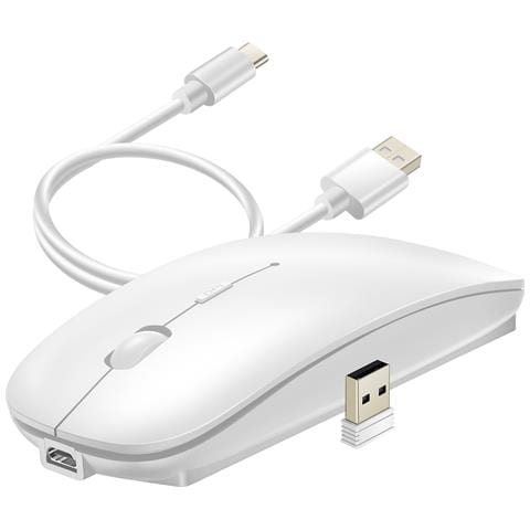 Mouse Wireless 2.4g + Bluetooth Usb Ricaricabile, Bianco - Foto 1