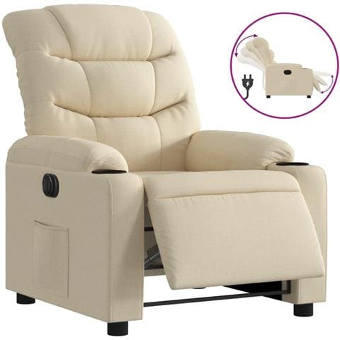 Poltrona Elettrica Reclinabile Crema in Tessuto - Foto 1