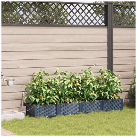 Fioriere da Giardino con Sistema di Irrigazione 4 pz Grigio - Foto 2