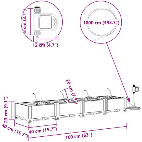 Fioriere da Giardino con Sistema di Irrigazione 4 pz Grigio - Foto 8