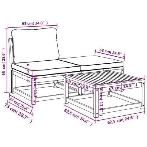 Set Mobili da Giardino 3pz con Cuscini Legno Massello di Acacia - Foto 8