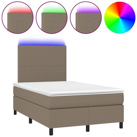 Letto a Molle con Materasso e LED Tortora 120x190 cm in Tessuto - Foto 1