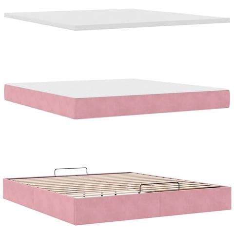 Struttura Letto Pouf con Materasso Rosa 160x200 cm in Velluto - Foto 9