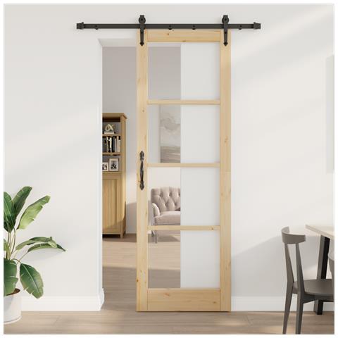 porta scorrevole  con kit hardware 'ORKDAL'78x232 cm, porta interna  con vetro 'ORKDAL'78x232x4 cm in legno massello di pino - Foto 2