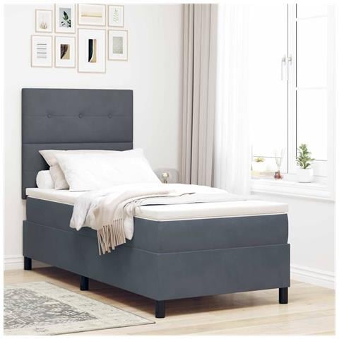 Letto a molle con materasso Grigio scuro 80 x 200 cm Velluto - Foto 2