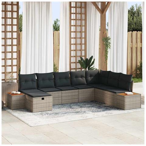 Set Divano da Giardino 8 pcs Grigio 55 x 62 x 69 cm Poly Rattan - Foto 2