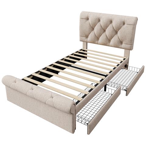 Letto Singolo Imbottito Stile Chesterfield Con Due Cassetti - Foto 3