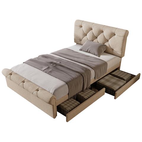 Letto Singolo Imbottito Stile Chesterfield Con Due Cassetti - Foto 1