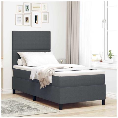 Letto a molle con testiera Grigio Scuro e Bianco 100 x 200 cm - Foto 2