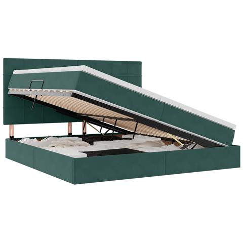 Letto con contenitore e materasso Verde Scuro 200 x 200 cm - Foto 1