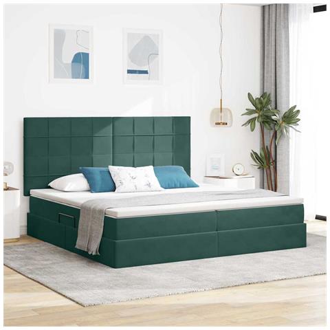 Letto con contenitore e materasso Verde Scuro 200 x 200 cm - Foto 2