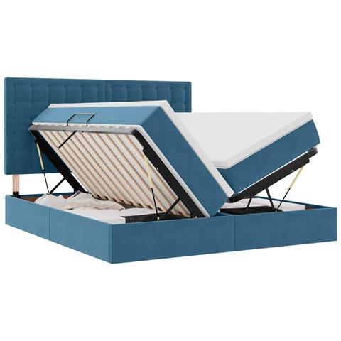 Letto con luci a strisce a LED Blu Scuro 200 x 200 cm Velluto - Foto 1