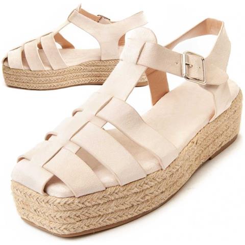 Sandalo Platform Mecali Beige Beige Tessile - Foto 1
