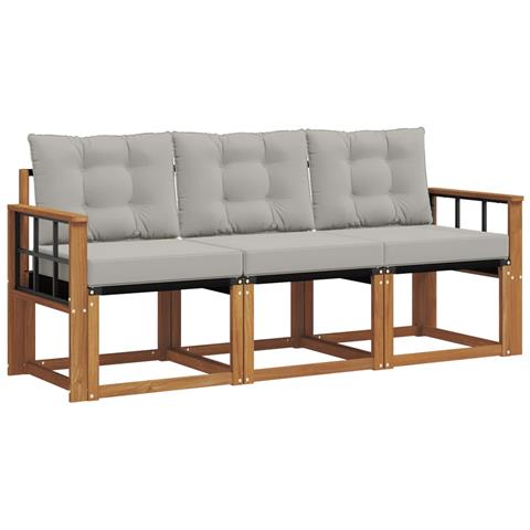 Set di divani da esterno 3 pcs Grigio Naturale e Chiaro - Foto 1