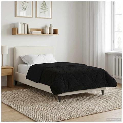 Duvet Estivo Nero 135 x 200 cm Microfibra e Fleece Teddy - Foto 2