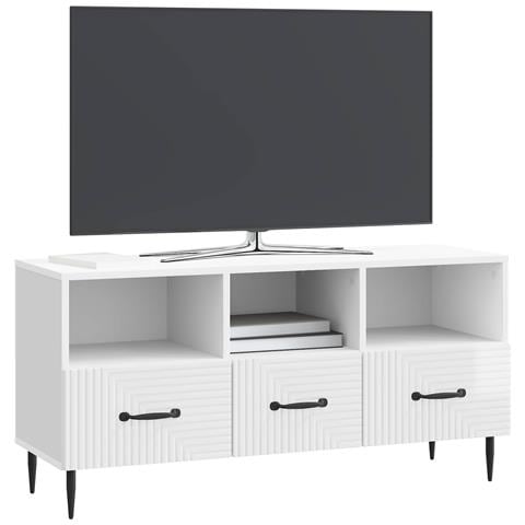 Mobile TV Bianco Lucido 102 x 34,5 x 50 cm Legno ingegnerizzato - Foto 2