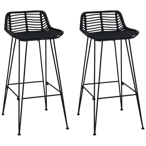 Sgabello da bar 2 pcs Nero 44 x 46 x 91 cm Rattan e acciaio - Foto 1