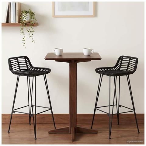 Sgabello da bar 2 pcs Nero 44 x 46 x 91 cm Rattan e acciaio - Foto 2