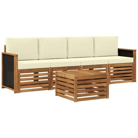 Set di divani da esterno con cuscino 5 pcs Naturale e Crema - Foto 1