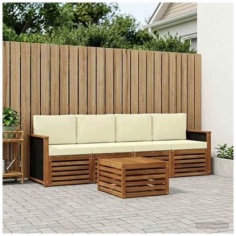 Set di divani da esterno con cuscino 5 pcs Naturale e Crema - Foto 2