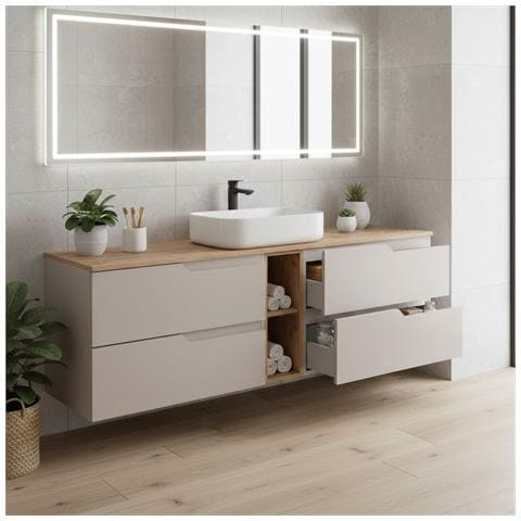 Mobile sottolavabo, Beige, 160 cm, Con piano d'appoggio, 2 cassetti, MDFMobilecon 2 ante, Ripiano integrato, MODERNO - Foto 5